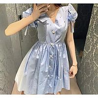 A-Line Flirty Sparkle Holiday Party Wear Dress V Neck Short Sleeve Short / Mini Spandex with Crystals Beading 2021 miniinthebox - thumbnail