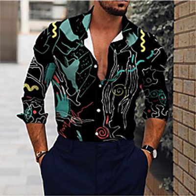 Men's Shirt Color Block Turndown Street Casual Button-Down Print Long Sleeve Tops Casual Fashion Breathable Red / Spring / Summer miniinthebox