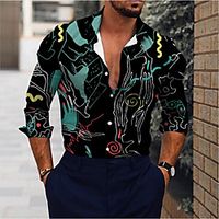 Men's Shirt Color Block Turndown Street Casual Button-Down Print Long Sleeve Tops Casual Fashion Breathable Red / Spring / Summer miniinthebox - thumbnail