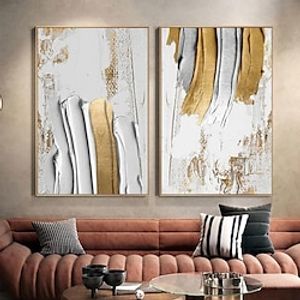 2 Set Modern Canvas Paintings Palette Knife Gold Abstract Thick Oil Painting Home Living Room Decor Wall Art Cuadros Stretched Canvas Hanging pictures miniinthebox