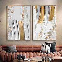 2 Set Modern Canvas Paintings Palette Knife Gold Abstract Thick Oil Painting Home Living Room Decor Wall Art Cuadros Stretched Canvas Hanging pictures miniinthebox - thumbnail