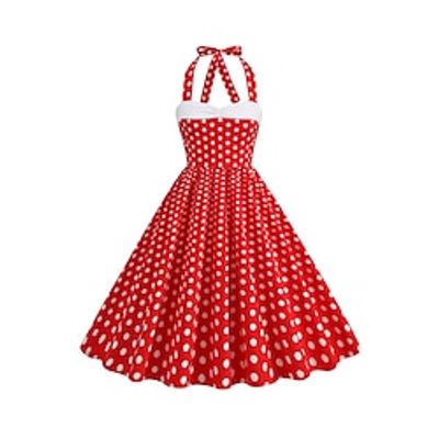 Women's Vintage Dress Party Dress Homecoming Dress Mini Dress Black Red Blue Sleeveless Polka Dot Print Spring Fall Winter Halter Neck Vintage Christmas Wedding Guest Birthday 2023 S M L XL XXL Lightinthebox