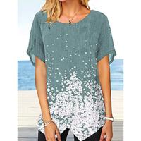 Women's Shirt Blouse Floral Daily Print Green Short Sleeve Casual Crew Neck Summer Lightinthebox