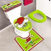 Christmas Decorations - Xmas Bathroom Sets - Grinchs Decor Toilet Seat Cover and Rug for Indoor Home Set of 4 (Red - Green) miniinthebox - thumbnail