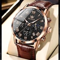 OLEVS Men Quartz Watch Sports Waterproof Moon phase Luminous Calendar Chronograph Genuine Leather Watch miniinthebox - thumbnail