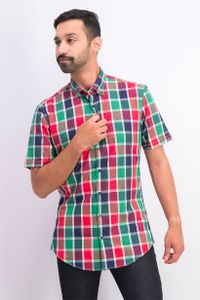 Mens Slim Fit Plaid Dress Shirt  Green Combo