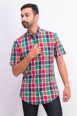 Mens Slim Fit Plaid Dress Shirt  Green Combo