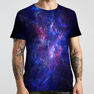 Men's Unisex Tee T shirt 3D Print Galaxy Graphic Prints Plus Size Print Short Sleeve Casual Tops Basic Designer Big and Tall Blue miniinthebox