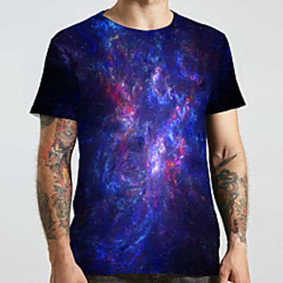 Men's Unisex Tee T shirt 3D Print Galaxy Graphic Prints Plus Size Print Short Sleeve Casual Tops Basic Designer Big and Tall Blue miniinthebox