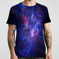 Men's Unisex Tee T shirt 3D Print Galaxy Graphic Prints Plus Size Print Short Sleeve Casual Tops Basic Designer Big and Tall Blue miniinthebox - thumbnail