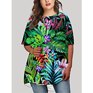 Women's Plus Size Dress T Shirt Dress Tee Dress Short Mini Dress Half Sleeve Floral Graphic Print Basic Fall Spring Summer Black XL XXL 3XL 4XL 5XL Lightinthebox