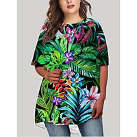 Women's Plus Size Dress T Shirt Dress Tee Dress Short Mini Dress Half Sleeve Floral Graphic Print Basic Fall Spring Summer Black XL XXL 3XL 4XL 5XL Lightinthebox - thumbnail