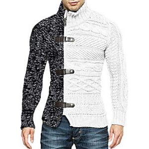 Men's Unisex Cardigan Knitted Color Block Stylish Vintage Style Long Sleeve Sweater Cardigans Stand Collar Fall Winter Army Green Gray White Lightinthebox