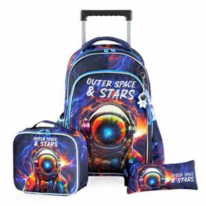 Eazy Kids 16 Inch Set Of 3 Trolley School Bag With Lunch Bag And Pencil Case Outer Space - Blue