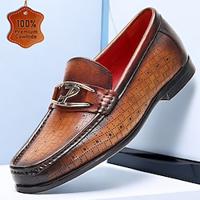 Men's Loafers Slip-Ons Formal Shoes Dress Shoes British Gentleman Office Career Party Evening Leather Italian Full-Grain Cowhide Comfortable Slip Resistant Slip-on Black Brown Lightinthebox