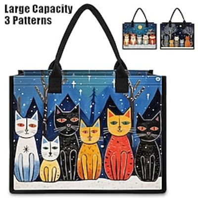 Women's Handbag Tote Boston Bag Polyester Outdoor Shopping Daily Print Large Capacity Foldable Lightweight Cat Navy Blue Royal Blue Blue miniinthebox