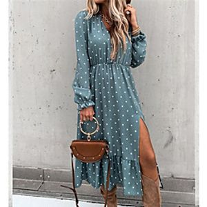 Women's A Line Dress Midi Dress A large amount of spot delivery on the same day Factory direct sales to ensure quality Sky Blue Apricot Long Sleeve Dot Summer Casual 2021 S M L XL XXL XXXL Lightinthebox