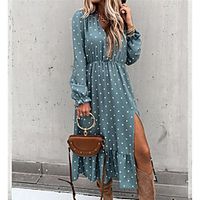 Women's A Line Dress Midi Dress A large amount of spot delivery on the same day Factory direct sales to ensure quality Sky Blue Apricot Long Sleeve Dot Summer Casual 2021 S M L XL XXL XXXL Lightinthebox - thumbnail