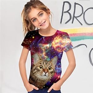 Kids Girls' T shirt Animal Casual 3D Print Short Sleeve Crewneck Cool 7-13 Years Spring Green Purple Yellow Lightinthebox