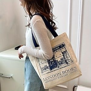 Women's Handbag Shoulder Bag Canvas Tote Bag Canvas Daily Large Capacity Letter White Lightinthebox