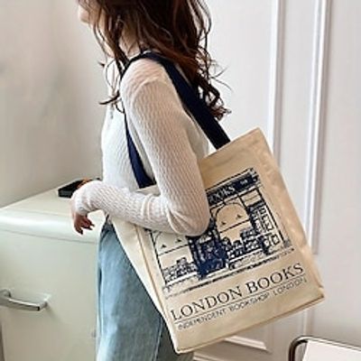 Women's Handbag Shoulder Bag Canvas Tote Bag Canvas Daily Large Capacity Letter White Lightinthebox
