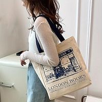 Women's Handbag Shoulder Bag Canvas Tote Bag Canvas Daily Large Capacity Letter White Lightinthebox - thumbnail