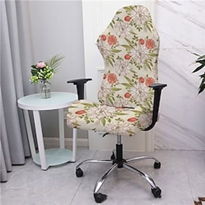 Split Gaming Chair Covers Printed Stretch Computer Game Chair Slipcover for Leather Office Game Reclining Racing Ruffled Gamer Chair Protector Lightinthebox