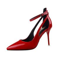 9.5 cm Hollow Out Buckle Pointed Toe European Style High Heel Pumps - thumbnail