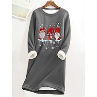 Women's Christmas Dress Sweatshirt Dress Mini Dress Teddy Fleece Warm Outdoor Christmas Vacation Crew Neck Print Santa Claus Loose Fit Gray S M L XL XXL Lightinthebox - thumbnail