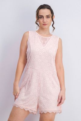 Womens Lace With Mesh Romper Marys Rose/Pink Womens Lace With Mesh Romper Marys Rose/Pink