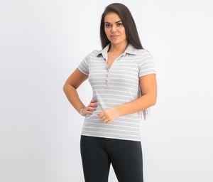 Womens Striped Polo Shirt  Grey/White