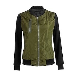 Women's Bomber Jacket Varsity Jacket Warm Breathable Outdoor Daily Wear Vacation Going out Pocket Full Zip Zipper Stand Collar Active Sports Comfortable Street Style Solid Color Regular Fit Outerwear Lightinthebox