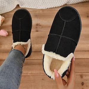 Women's Boots Flats Slip-Ons Snow Boots Plus Size Slip-on Sneakers Outdoor Work Daily Fleece Lined Booties Ankle Boots Flat Heel Round Toe Fashion Casual Comfort Nylon Loafer Solid Color Black Yellow Lightinthebox