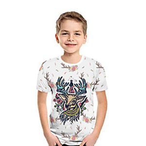 Kids Boys' T shirt Tee Short Sleeve Deer 3D Print Floral Animal White Children Tops Summer Active Daily Wear Regular Fit 3-12 Years miniinthebox
