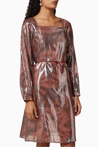 Silk Lamé Drawstring Dress
