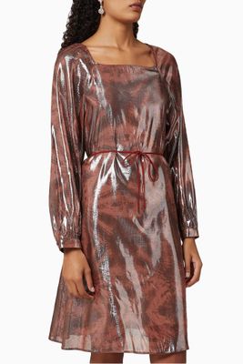 Silk Lamé Drawstring Dress