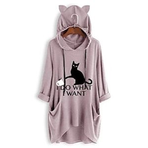 Women's Hoodie Sweatshirt Pullover Cat Letter Active Sportswear Print Pocket Drawstring Yellow Pink Blue Casual Sports Hooded Long Sleeve Top Micro-elastic Spring   Fall Lightinthebox