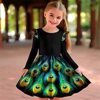 Girls' 3D Feathers Ruffle Dress Long Sleeve 3D Print Fall Winter Sports  Outdoor Daily Holiday Cute Casual Beautiful Kids 3-12 Years Casual Dress A Line Dress Above Knee Polyester Regular Fit Lightinthebox - thumbnail