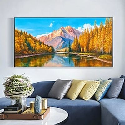 Abstract Mountain Tree Landscape Hand Painted Oil Painting On Canvas Large Textured Lake Scenery Painting Modern Wall Art Decor No Frame miniinthebox