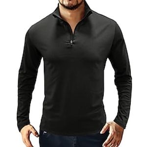 Men's T shirt Tee Pure Color Standing Collar Vacation Casual Daily Long Sleeve Quarter Zip Clothing Apparel Modern Contemporary Lightinthebox