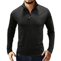 Men's T shirt Tee Pure Color Standing Collar Vacation Casual Daily Long Sleeve Quarter Zip Clothing Apparel Modern Contemporary Lightinthebox - thumbnail
