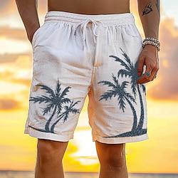 Men's Shorts Linen Shorts Summer Shorts Beach Shorts Drawstring Elastic Waist Print Graphic Prints Comfort Breathable Short Daily Vacation Going out 40% Linen Fashion Hawaiian White Lightinthebox