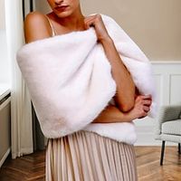 Faux Fur Wraps Shawls Women's Wrap Pure Elegant Sleeveless Faux Fur Wedding Wraps With Pure Color For Evening Party Fall Lightinthebox - thumbnail