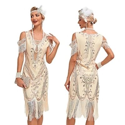 Retro Vintage Roaring 20s 1920s Flapper Dress Dress Masquerade The Great Gatsby Women's Sequins Tassel Fringe Cosplay Costume Masquerade Party / Evening Dress miniinthebox