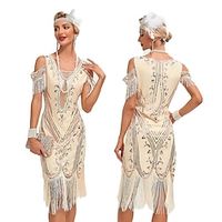 Retro Vintage Roaring 20s 1920s Flapper Dress Dress Masquerade The Great Gatsby Women's Sequins Tassel Fringe Cosplay Costume Masquerade Party / Evening Dress miniinthebox - thumbnail