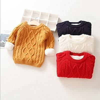 Kids Boys Sweater Solid Color Long Sleeve Crewneck School Adorable White Fall Clothes 3-7 Years Lightinthebox