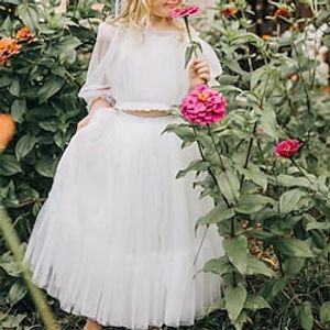 Two Piece Floor Length Flower Girl Dress Wedding Party Girls Cute Prom Dress Tulle with Solid Color Tutu Beach Fit 3-16 Years Lightinthebox