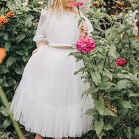 Two Piece Floor Length Flower Girl Dress Wedding Party Girls Cute Prom Dress Tulle with Solid Color Tutu Beach Fit 3-16 Years Lightinthebox - thumbnail