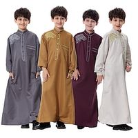 Arabian Muslim Kid's Boys Religious Saudi Arabic Robe Thobe  Jubba For Polyester Ramadan Leotard  Onesie Lightinthebox - thumbnail