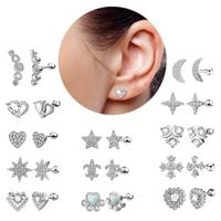 13pcs moon 16g ear cartilage spiral stainless steel cubic zirconia earrings cartilage earrings